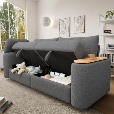 Canapé en peluche lammfell-optik grise avec rangement 207,5x80x87 cm
