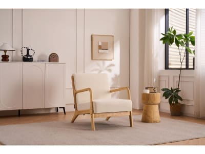 Fauteuil en tissu en lin beige