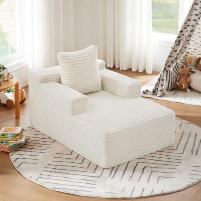 Canapé méridienne en velours côtelé beige sans montage 117×81×50 cm