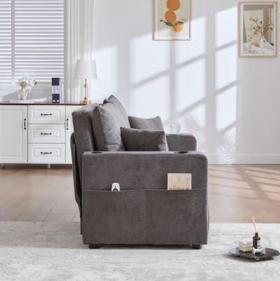 Canapé convertible en chenille grise avec usb 139x83x58 cm