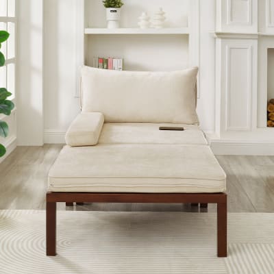 Fauteuil convertible en velours beige avec port usb type-c