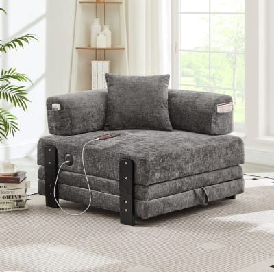 Canapé convertible en tissu gris foncé avec usb et rangement