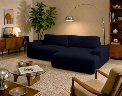 Canapé d'angle droit 4 places convertible avec coffre en tissu   bleu