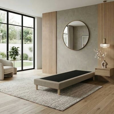 Sommier à lattes fixes taupe couchage ferme soutien optimal