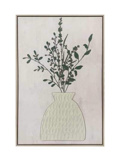 Toile encadrée 3d texture floral vert et beige 90x60 cm