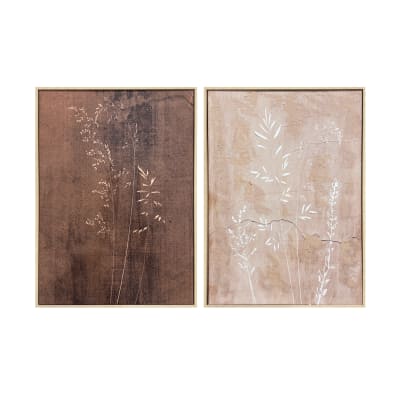 Toiles diptyques encadrées impressions peintes marron et rose 72x52 cm