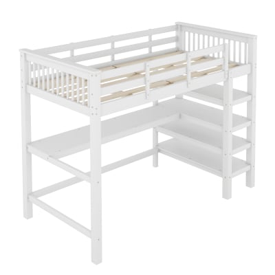 Lit mezzanine enfant 90x200 cm avec bureau et rangements blanc