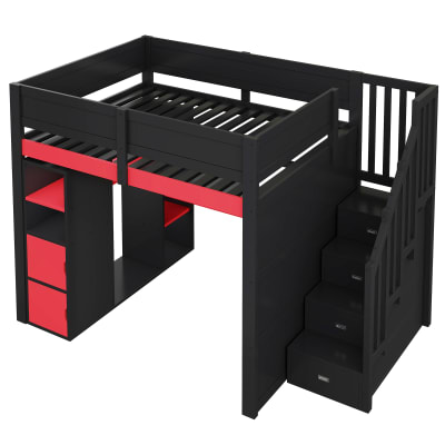 Lit mezzanine gaming 140x200 cm avec bureau LED noir rouge