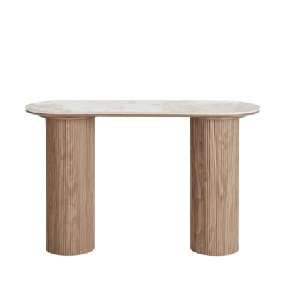 Console aux bords arrondis effet marbre et bois l120cm - marbre blanc