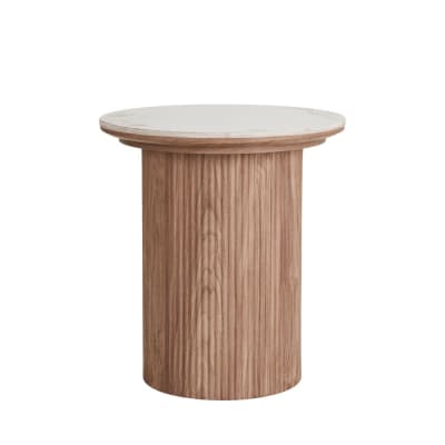Table d'appoint ronde effet marbre et bois ø45cm - Marbre blanc