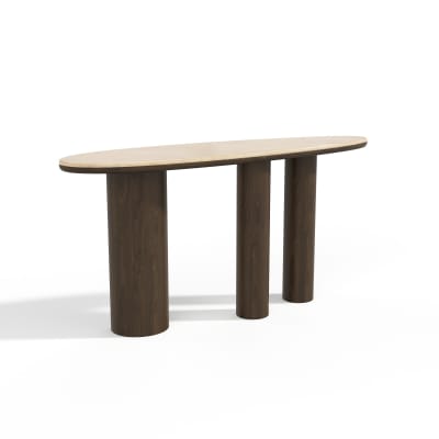 Console en bois contreplaqué et marbre noyer foncé et marbre beige