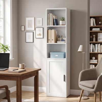 Grande étagère de rangement 5 niveaux avec porte pour bureau blanc