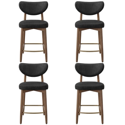 Lots de 4 tabourets de bar pieds en bois massif style mid century noir