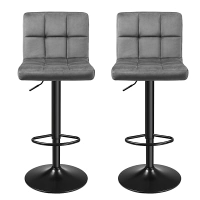 Tabourets de bar à velours hauteur réglable dossier repose pieds gris