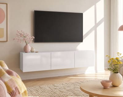 Meuble tv modulable 150 cm 3 portes blanc