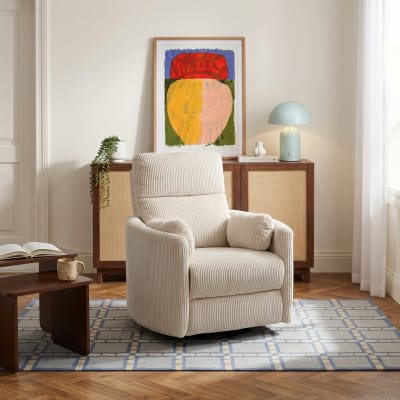 Fauteuil relax électrique pivotant 1 place velours côtelé beige