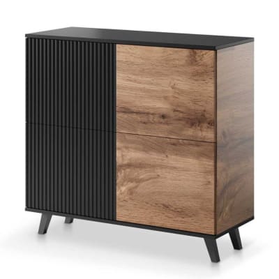 Bahut contemporain  2 portes aspect chêne wotan et noir 100cm