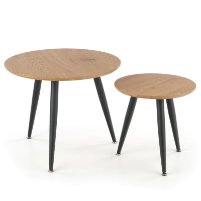 Ensemble de deux tables gigognes aspect chêne doré avec pieds en acier