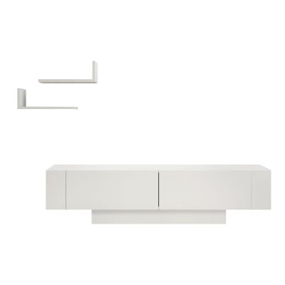 Meuble tv effet bois blanc avec 2 étagères murales l150 cm