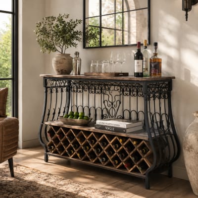 Meuble bar en acier noir 144x42x97 cm