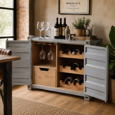 Meuble bar container en acier gris 77x41x64 cm