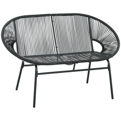 Banquette de jardin 2 places en résine tressée, noir, 132 cm