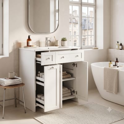 Meuble sous-vasque blanc avec tiroirs modulables, 76 cm