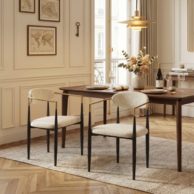 Lot de 2 chaises de salle à manger rétro tissu beige