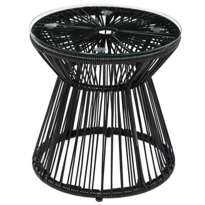 Table basse ronde bistrot en rotin pe et verre, noir, ø40 cm
