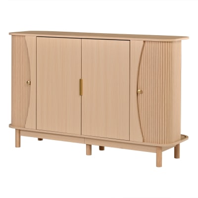 Buffet effet bois clair 2 portes battantes et 2 portes coulissantes