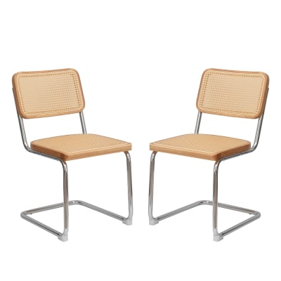 Lot de 2 chaises de salle à manger beige et en cannage rotin