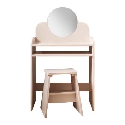 Coiffeuse enfant et sa chaise en panneau de particules rose