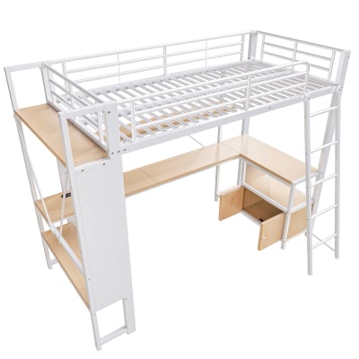 Lit mezzanine bureau USB LED rangements en acier blanc 90x200 cm