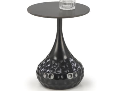 Guéridon avec pied design en acier et plateau aspect marbre - noir