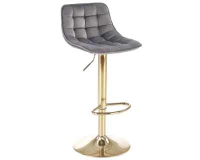 Chaise de bar en velours de polyester gris avec pied en acier doré