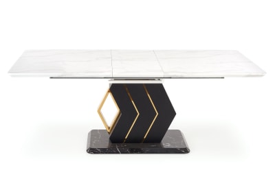 Table extensible avec plateau aspect marbre et pied  noir et doré