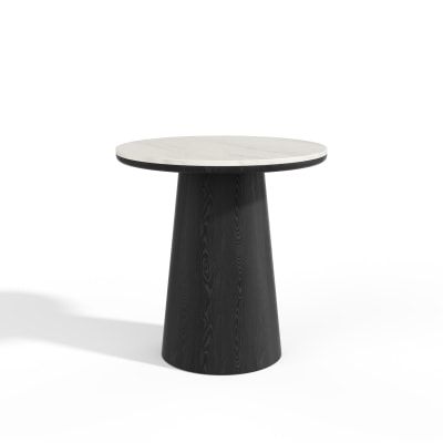 Table d'appoint en bois contreplaqué noir et marbre blanc