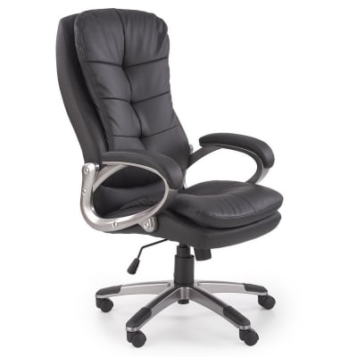 Fauteuil de bureau en cuir noir avec structure en acier chromé