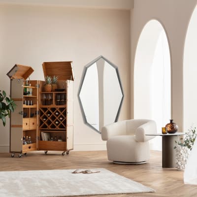 Miroir octogonal en acier gris 150x90