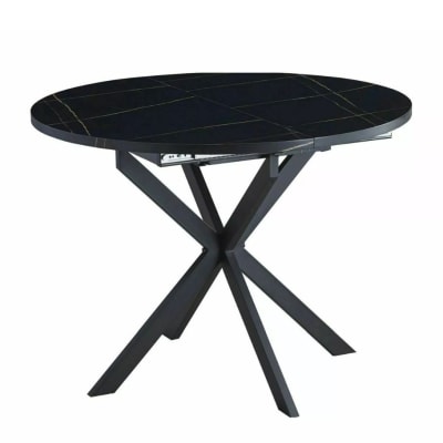 Table noire ronde  extensible style marbre pieds acier 100cm