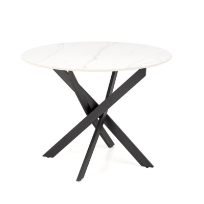 Table à manger ronde  plateau marbre blanc et pieds noir EDGAR 100cm