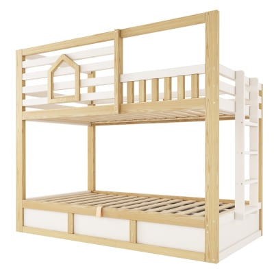 Lits superposés en bois avec rangement hydraulique blanc 90x200 cm