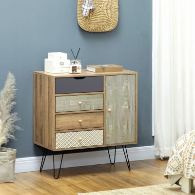 Commode buffet 4 tiroirs en bois avec pieds épingles à cheveux marron