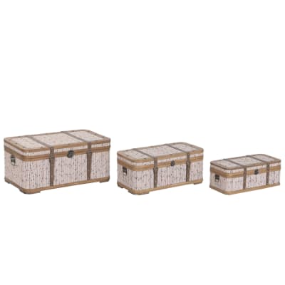 Ensemble de 3 malles en bois et polyester multicolore