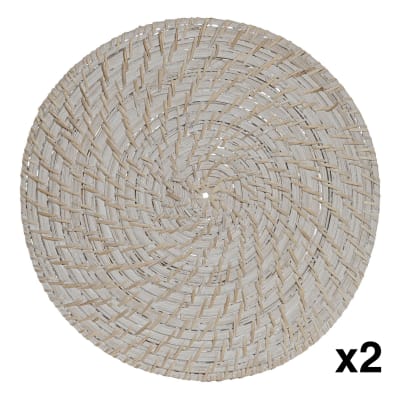 Lot 2 sets de table en rotin et bambou blanc 34x34x1 cm