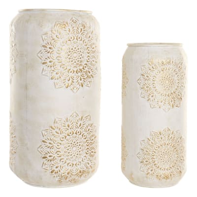 Ensemble de 2 vases mandala en acier blanc 31x31x60 cm