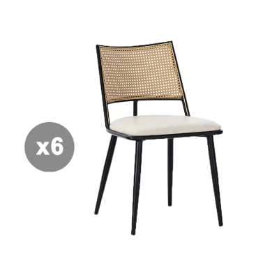 Lot de 6 chaises de salle à manger avec dossier en rotin