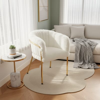 Chaise salle à manger confortable fourrure, rembourrée, beige