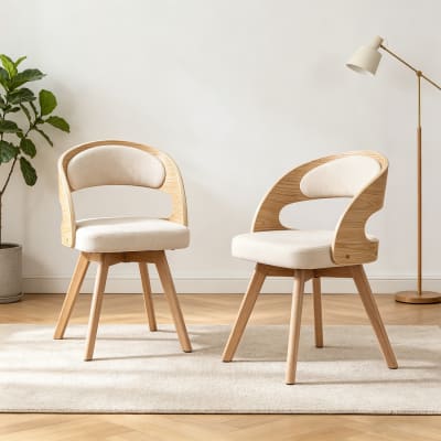 Lot de 2 chaises pivotantes 360° avec dossier et siège, beige