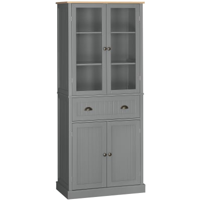 Buffet haut 4 portes grand tiroir coulissant panneaux gris verre